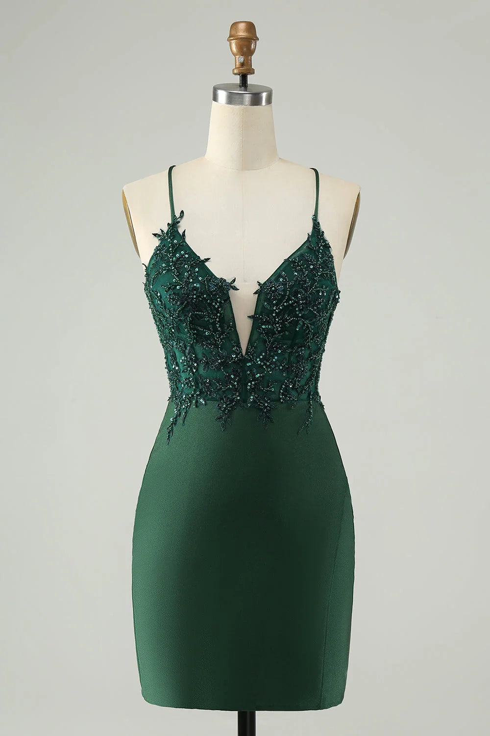 DingJi Wedding Elegant sequin decal tight V-neck bead Homecoming Dresses